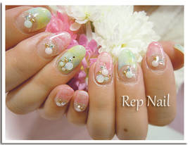 マーブルピンク＆パステルグリーンフレンチ|Rep Nail Salon