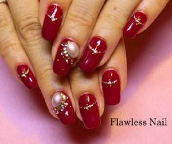 ビジューパール ボルドー 5192 Flawless Nail フローレスネイル 東京都 恵比寿 のネイルデザインカタログ ビューティーパーク