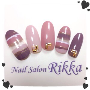 グレイッシュピンクの大人ボーダーネイル Nail Salon Rikka ネイルサロンリッカ 茨城県 古河 のネイル デザインカタログ ビューティーパーク