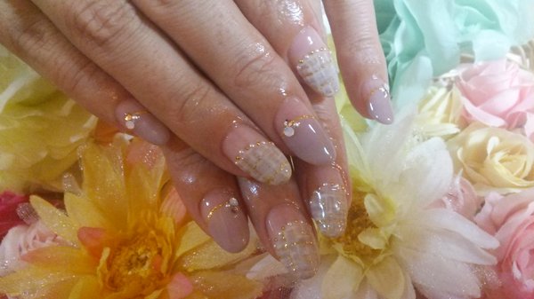 斜めフレンチ&amp;ツイード✩|Nail Salon&amp;Nail School JuJu　富士店