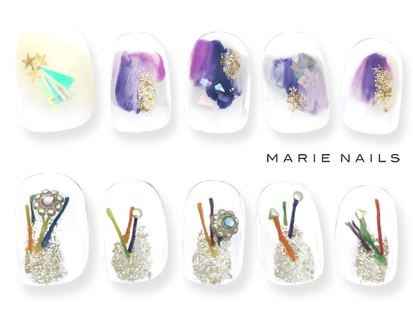 定額7980オフ込＆ストーンのせ放題10本アート2|MARIE NAILS 梅田店