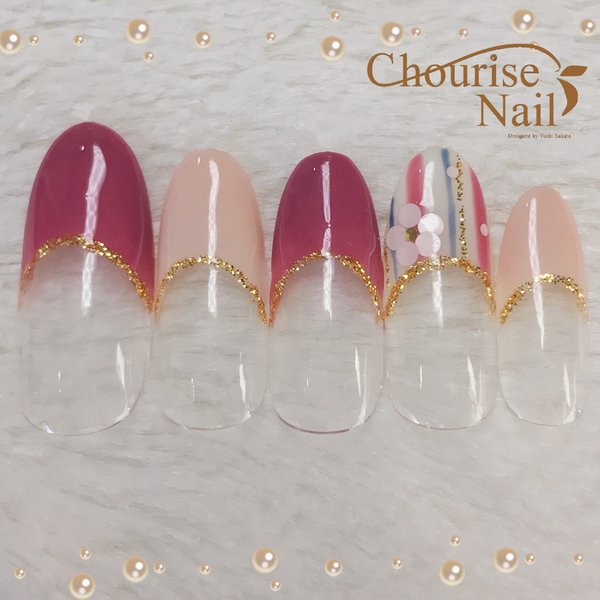 和風フラワーフレンチ|Chourise Nail*