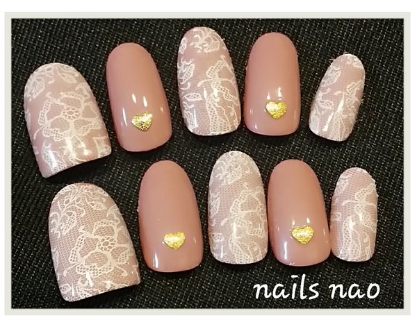 レース&amp;梨地ハートスタッズ|nails nao