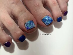 水彩画フラワーブルーネイル|Lucia