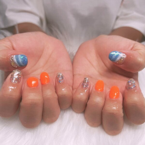 ハンド定額デザイン 「ネオンオレンジ」|Nail Salon Linda