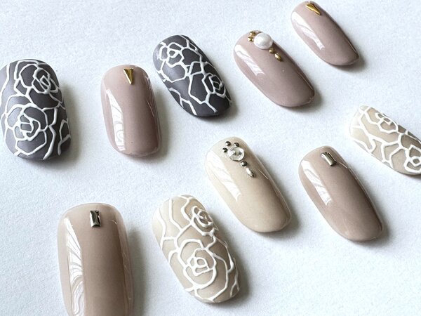 ワンカラー×薔薇アートネイル|NAIL SALON QUILL 小山店