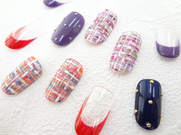 フレンチ×ツイードネイル|NAIL SALON QUILL 小山店